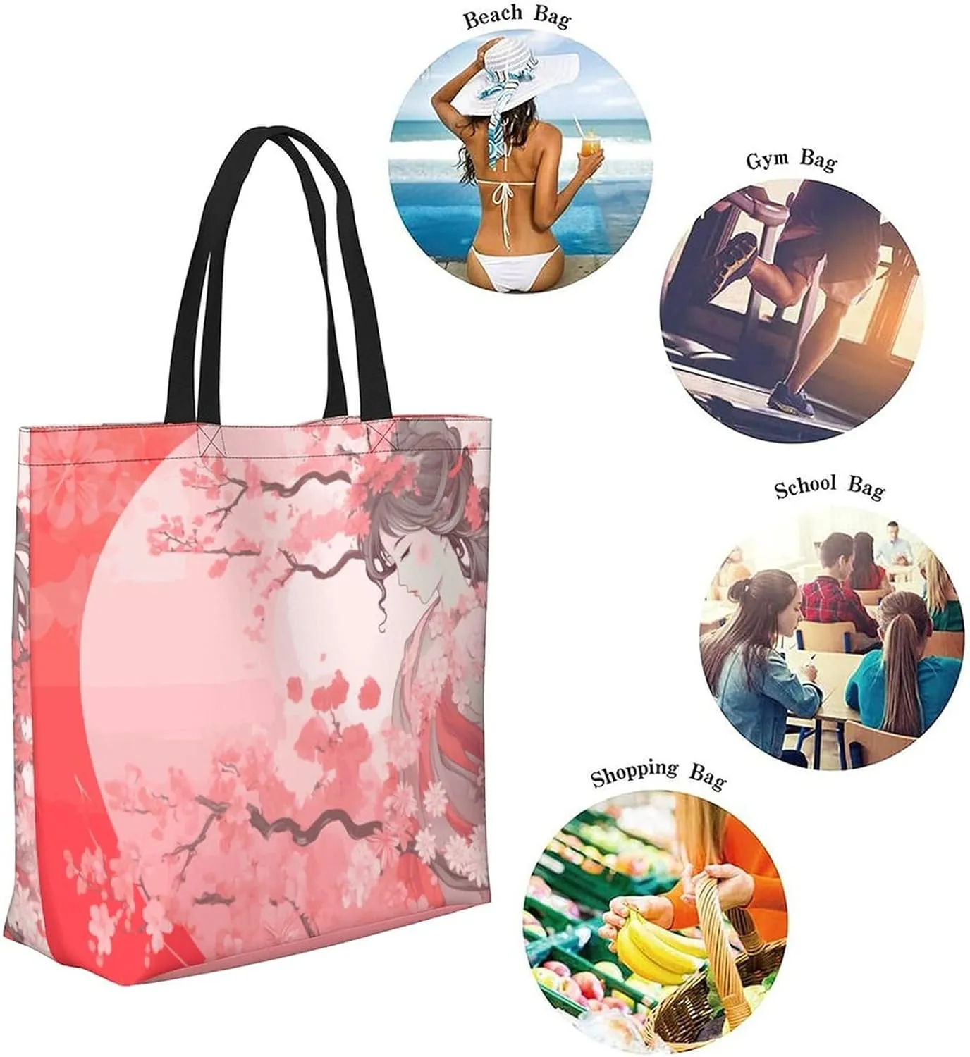 Canvas Tote Bag Large Casual Shoulder Bag for Women Handbag Reusable Beach Shopping Gym Picnic Travel Grocery Bag
