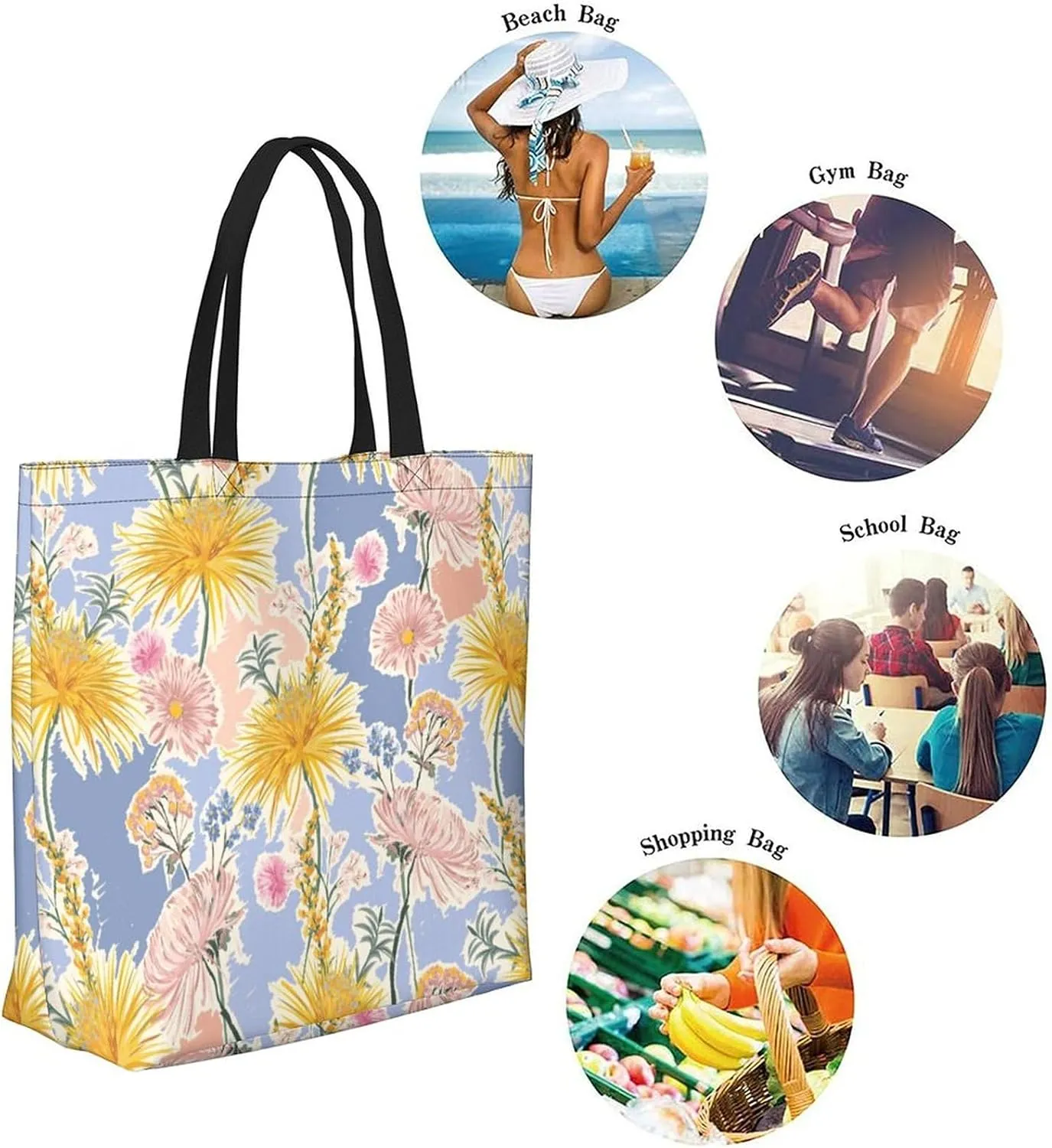 Canvas Tote Bag Large Casual Shoulder Bag for Women Handbag Reusable Beach Shopping Gym Picnic Travel Grocery Bag