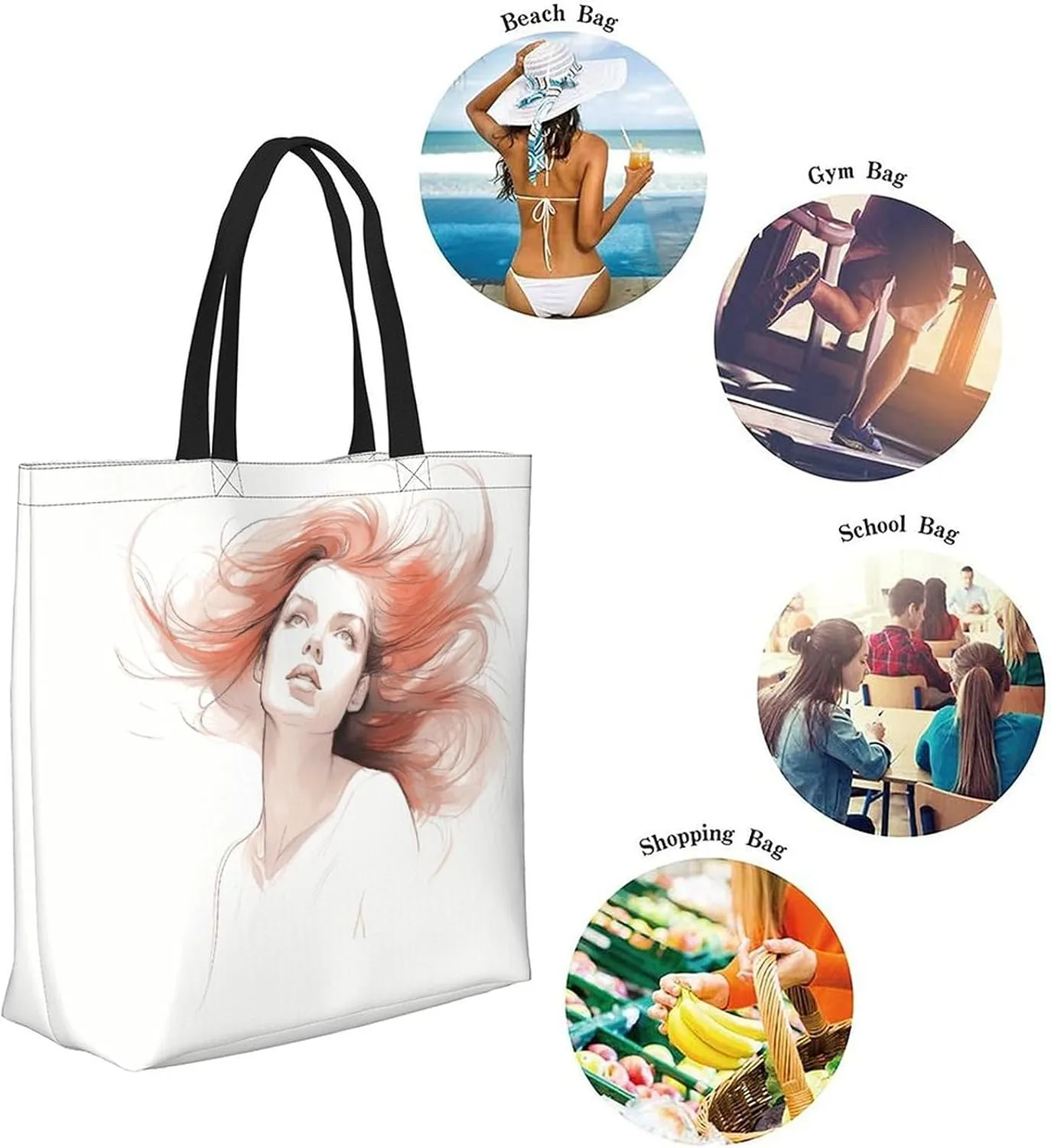 Canvas Tote Bag Large Women Casual Shoulder Bag Handbag Reusable Beach Shopping Grocery Bag For Outdoors