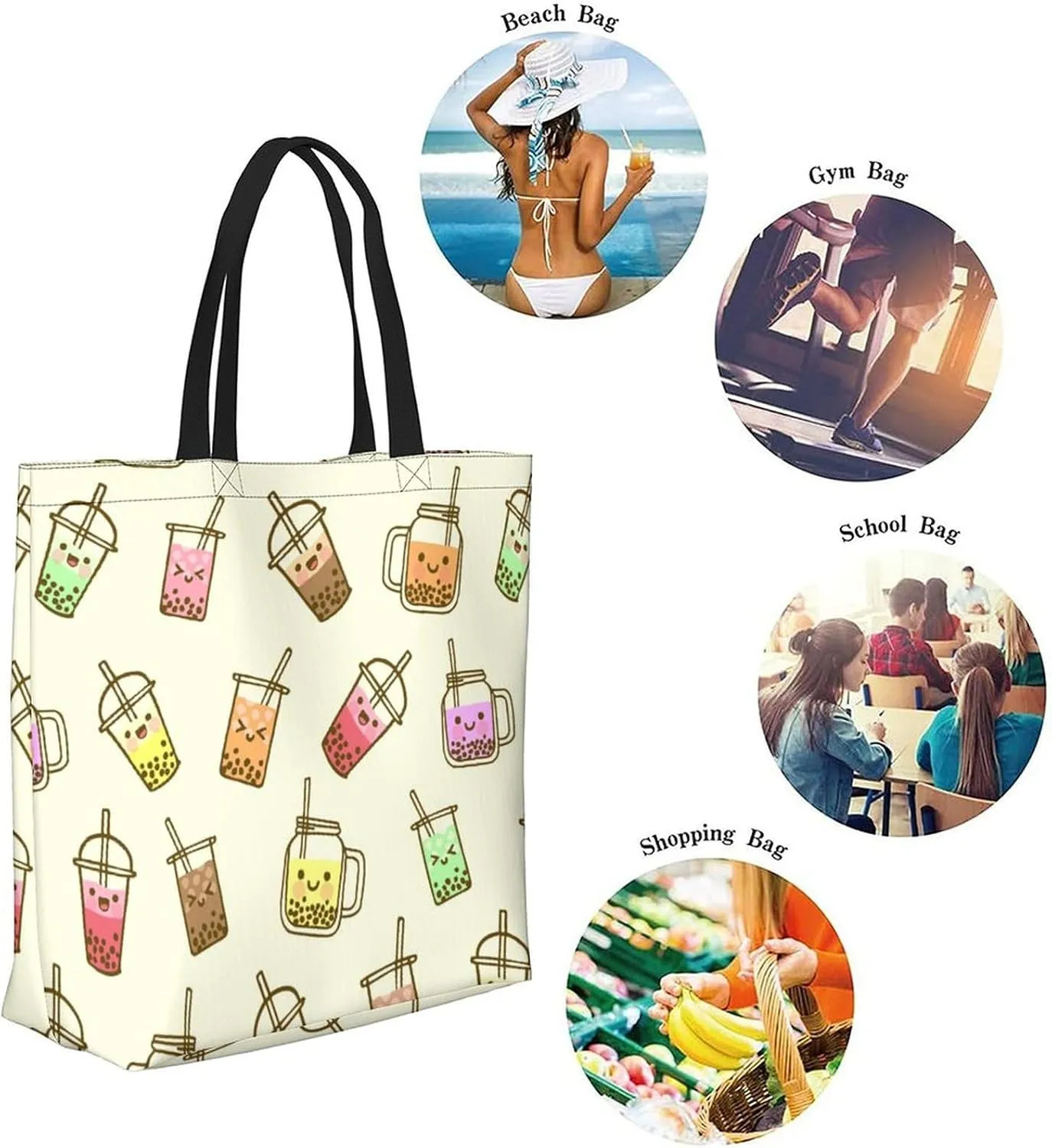 Canvas Tote Bag - Large Women's Casual Shoulder Handbag - Reusable Beach & Shopping Grocery Bag for Outdoors
