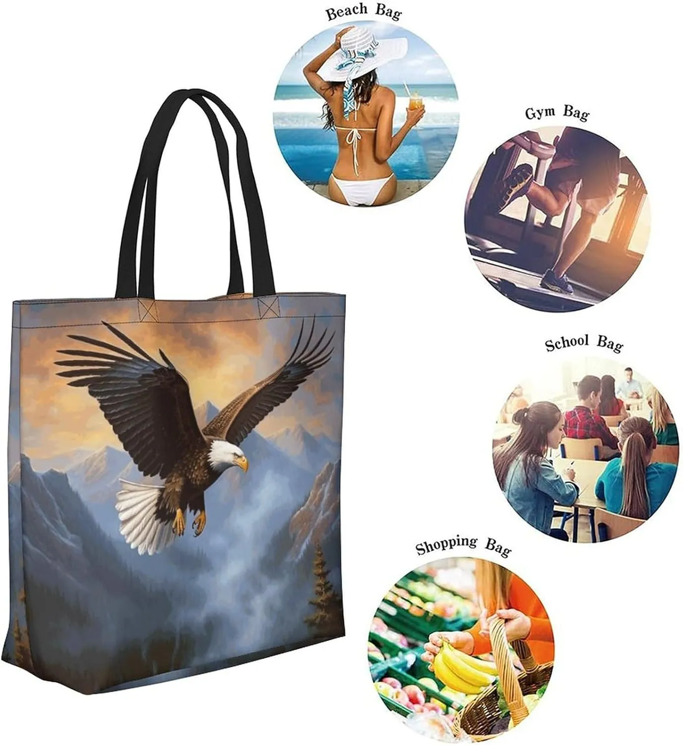 Canvas Tote Bag - Large Women's Casual Shoulder Handbag - Reusable Beach & Shopping Grocery Bag for Outdoors