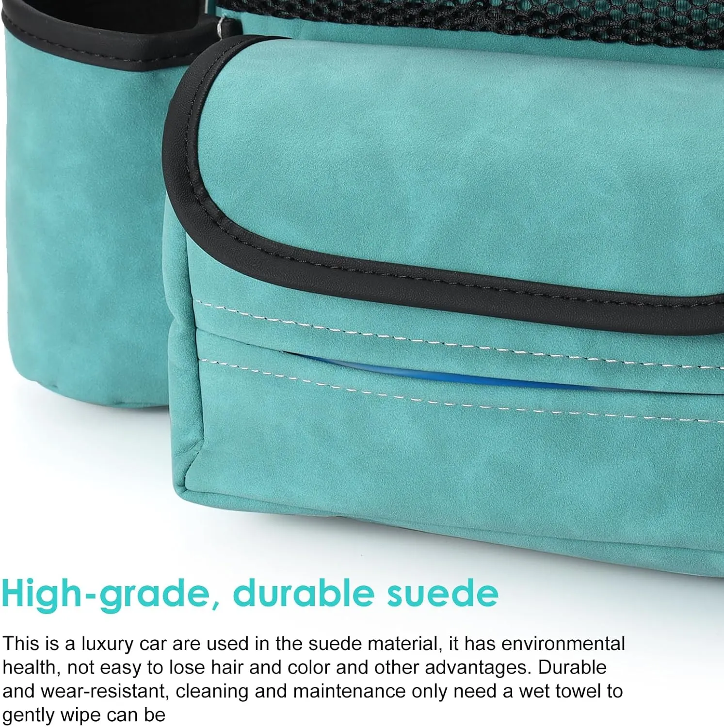 Car Purse Holder Between Front Seats, Auto Seat Organizer with Net Storage Pocket, Handbag Holder for Vehicle Center Console. Blue