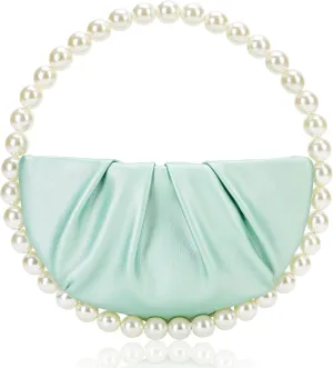 CARIEDO Pearl Soft Face Pleated Handbag Advanced Evening Bag Party Prom Bride Purse Phone Clutch Purse