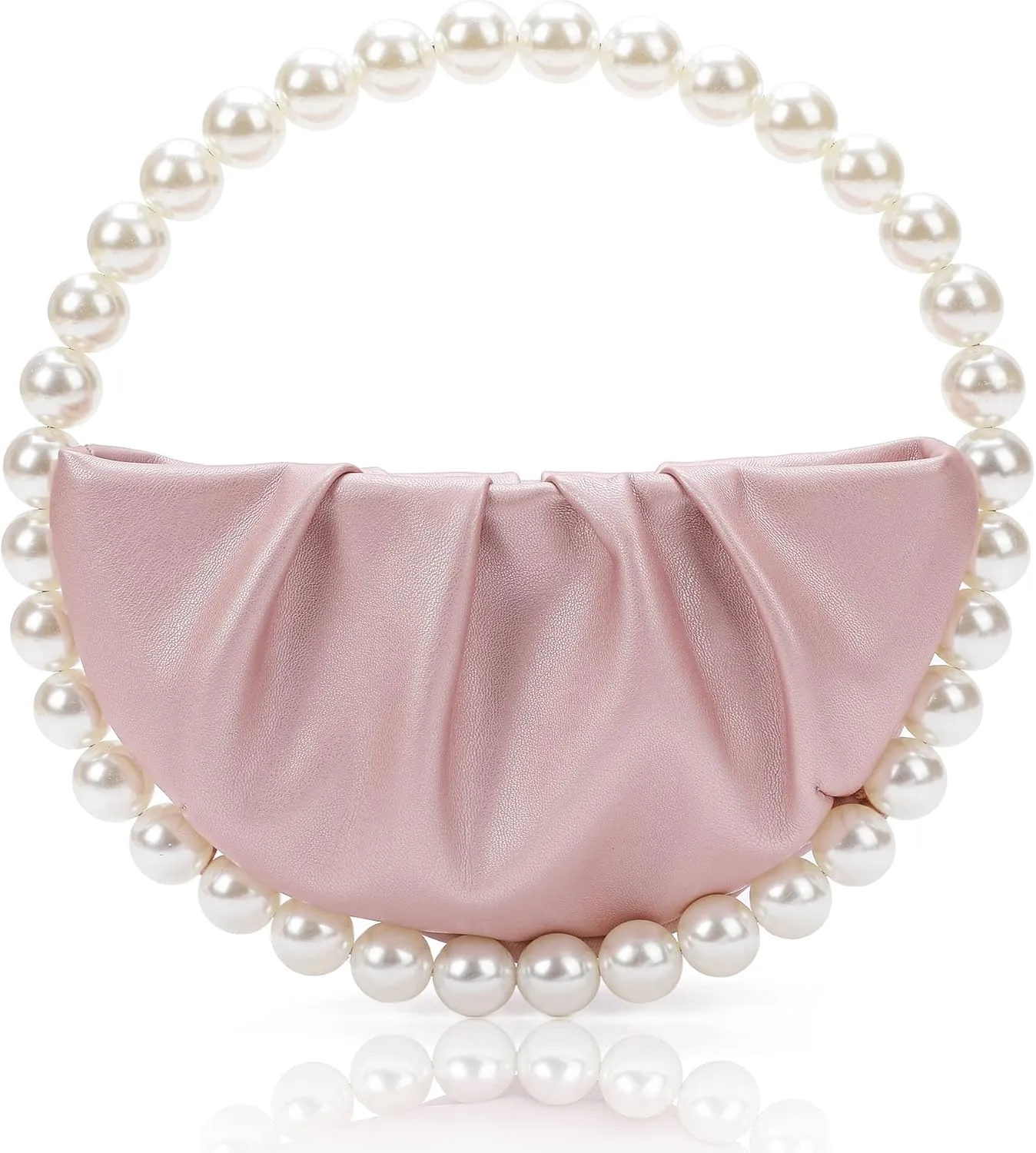 CARIEDO Pearl Soft Face Pleated Handbag Advanced Evening Bag Party Prom Bride Purse Phone Clutch Purse