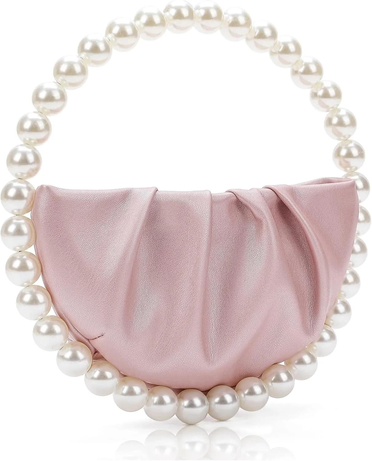 CARIEDO Pearl Soft Face Pleated Handbag Advanced Evening Bag Party Prom Bride Purse Phone Clutch Purse