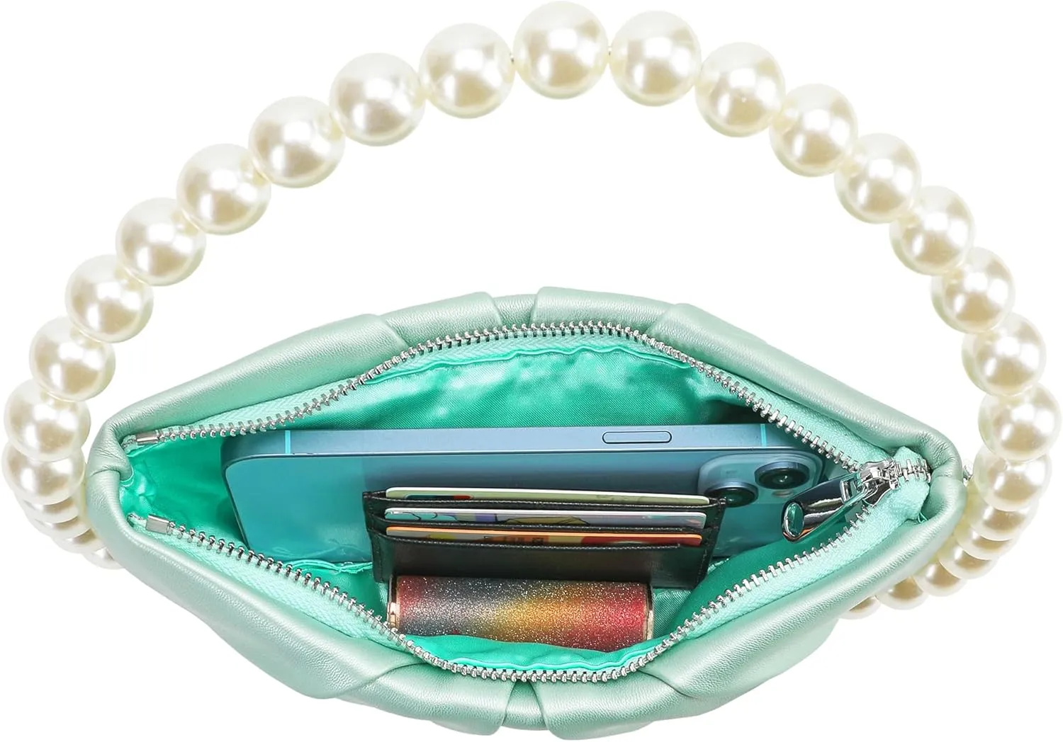 CARIEDO Pearl Soft Face Pleated Handbag Advanced Evening Bag Party Prom Bride Purse Phone Clutch Purse