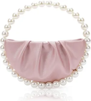 CARIEDO Pearl Soft Face Pleated Handbag Advanced Evening Bag Party Prom Bride Purse Phone Clutch Purse