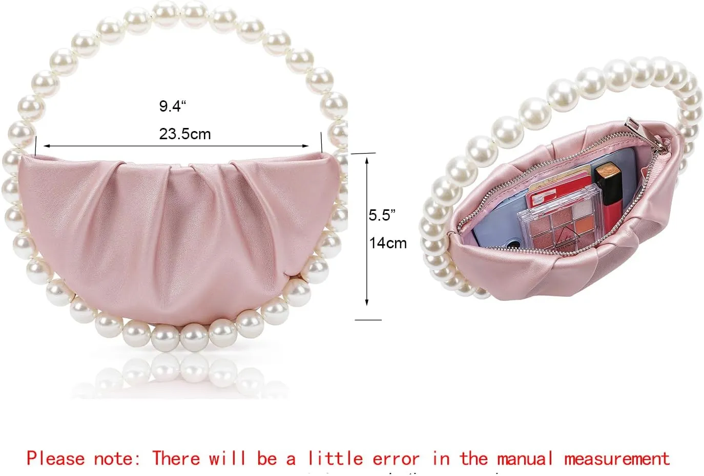 CARIEDO Pearl Soft Face Pleated Handbag Advanced Evening Bag Party Prom Bride Purse Phone Clutch Purse