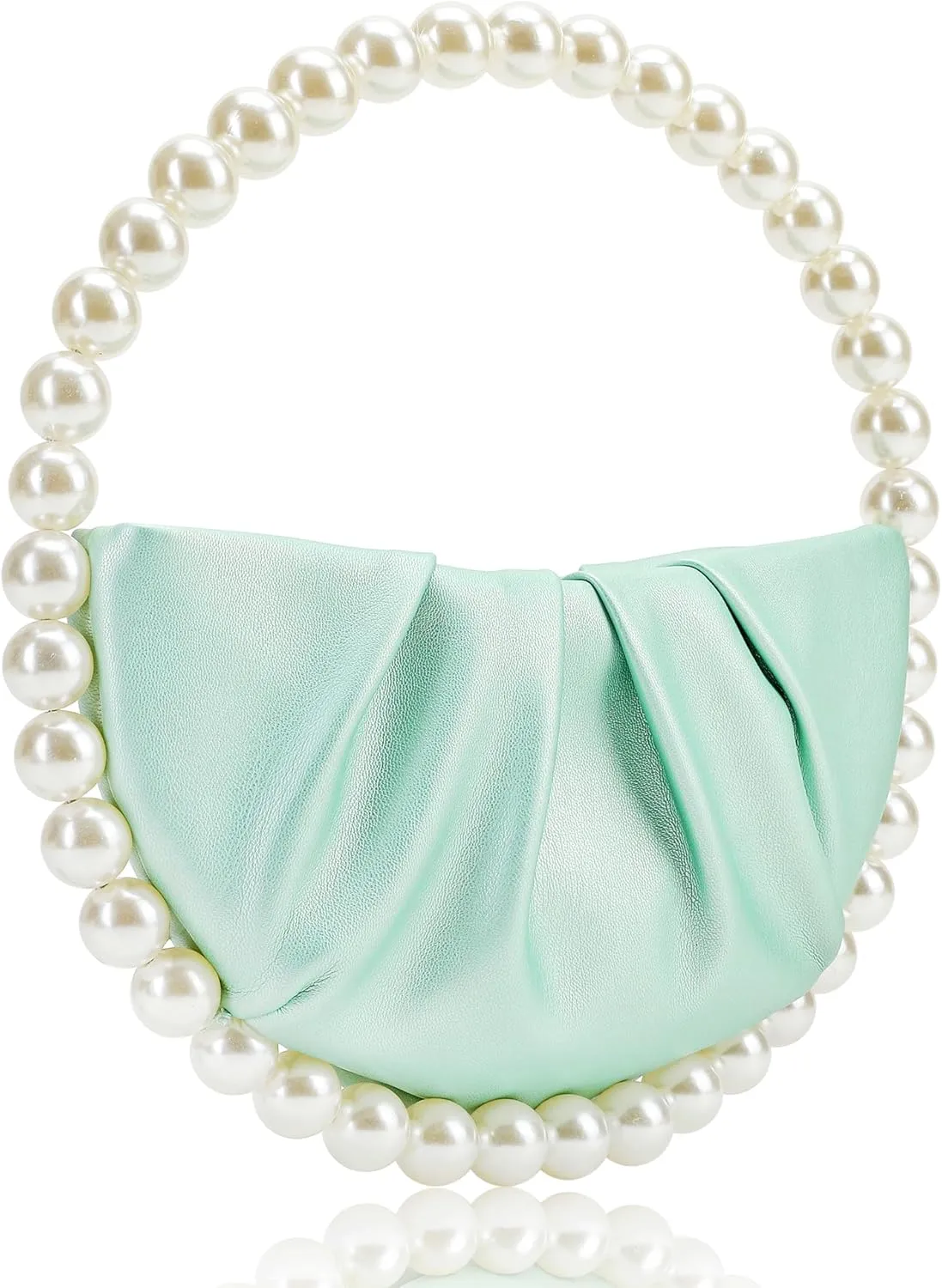 CARIEDO Pearl Soft Face Pleated Handbag Advanced Evening Bag Party Prom Bride Purse Phone Clutch Purse