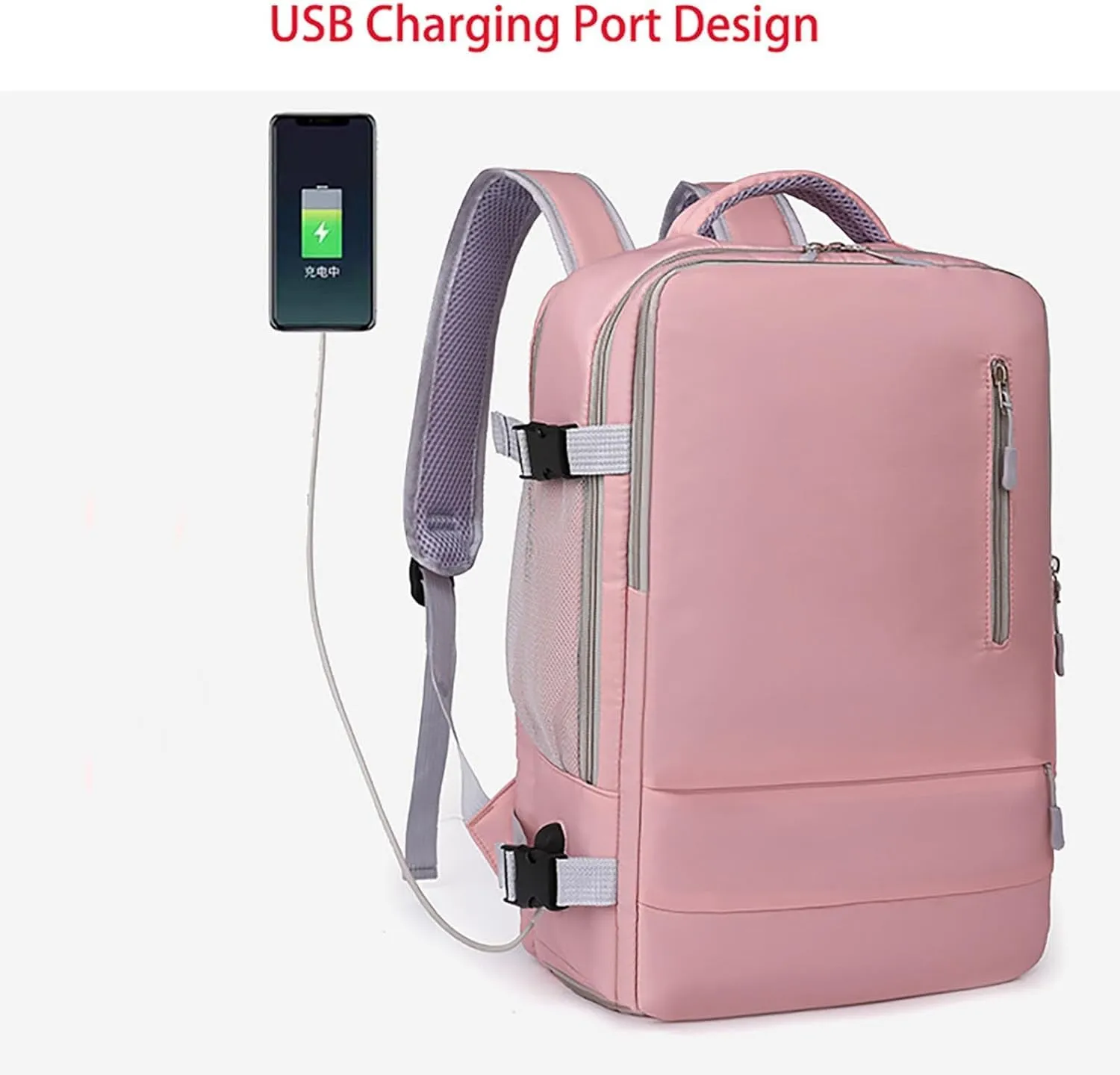 Carry On Backpack 14inch Business Laptop Travel Backpack with Shoe Compartment Dry Wet Separation Pocket, Pink, One Size