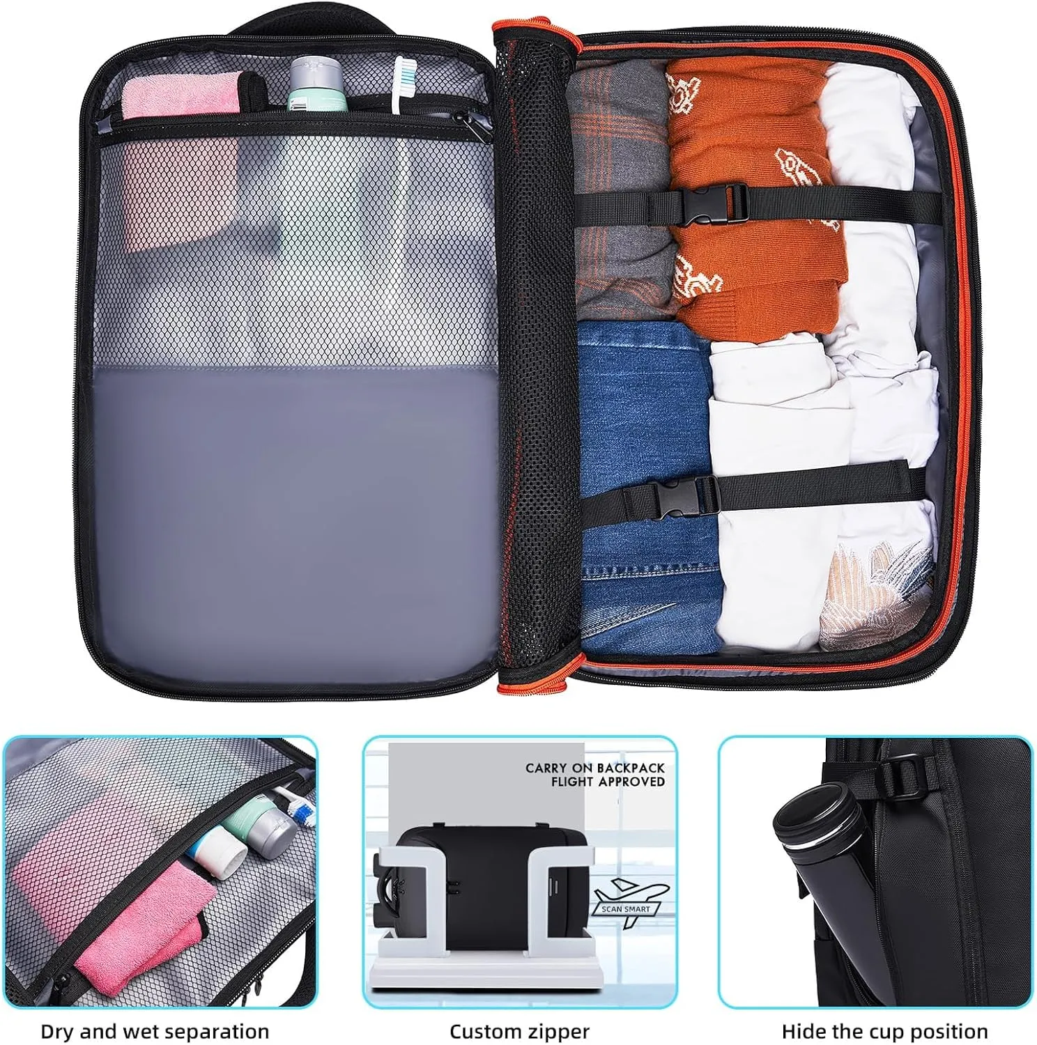 Carry on Backpack for Women Men 40L Flight Approved Travel Backpack Fit 17 Inch Laptop with USB Charging Expandable Business Weekender