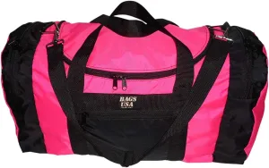 Carry on size weekend bag, Main compartment and two end pockets, Made in USA. (Neon pink)