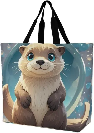 Cartoon Cute Otter Tote Bag for Women Reusable Grocery Shoulder Bag Shopping Bags for Travel, Groceries