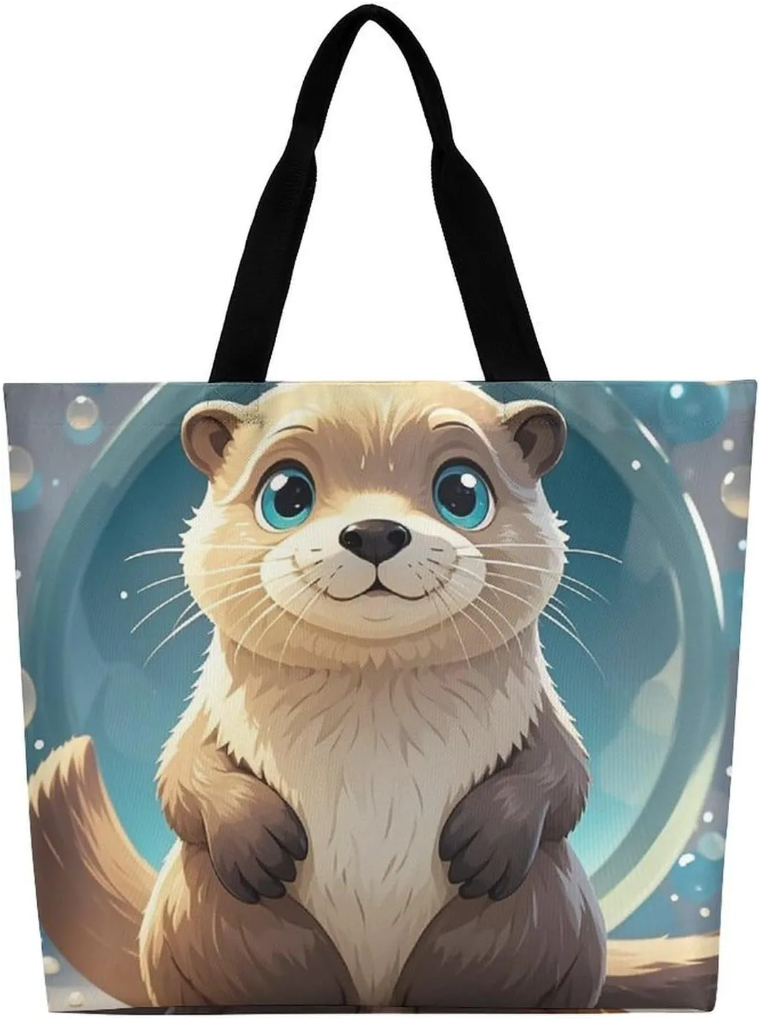 Cartoon Cute Otter Tote Bag for Women Reusable Grocery Shoulder Bag Shopping Bags for Travel, Groceries