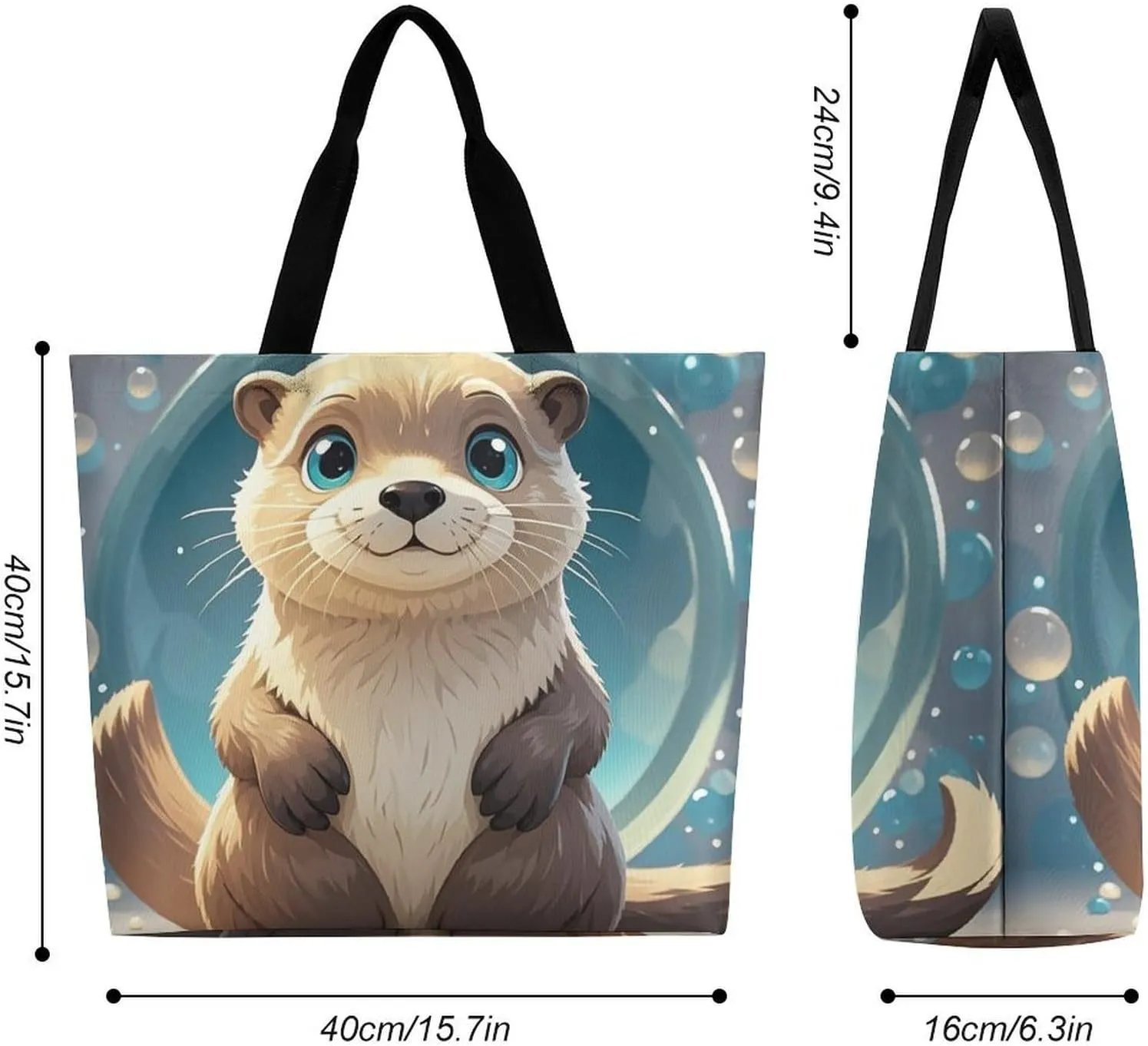 Cartoon Cute Otter Tote Bag for Women Reusable Grocery Shoulder Bag Shopping Bags for Travel, Groceries