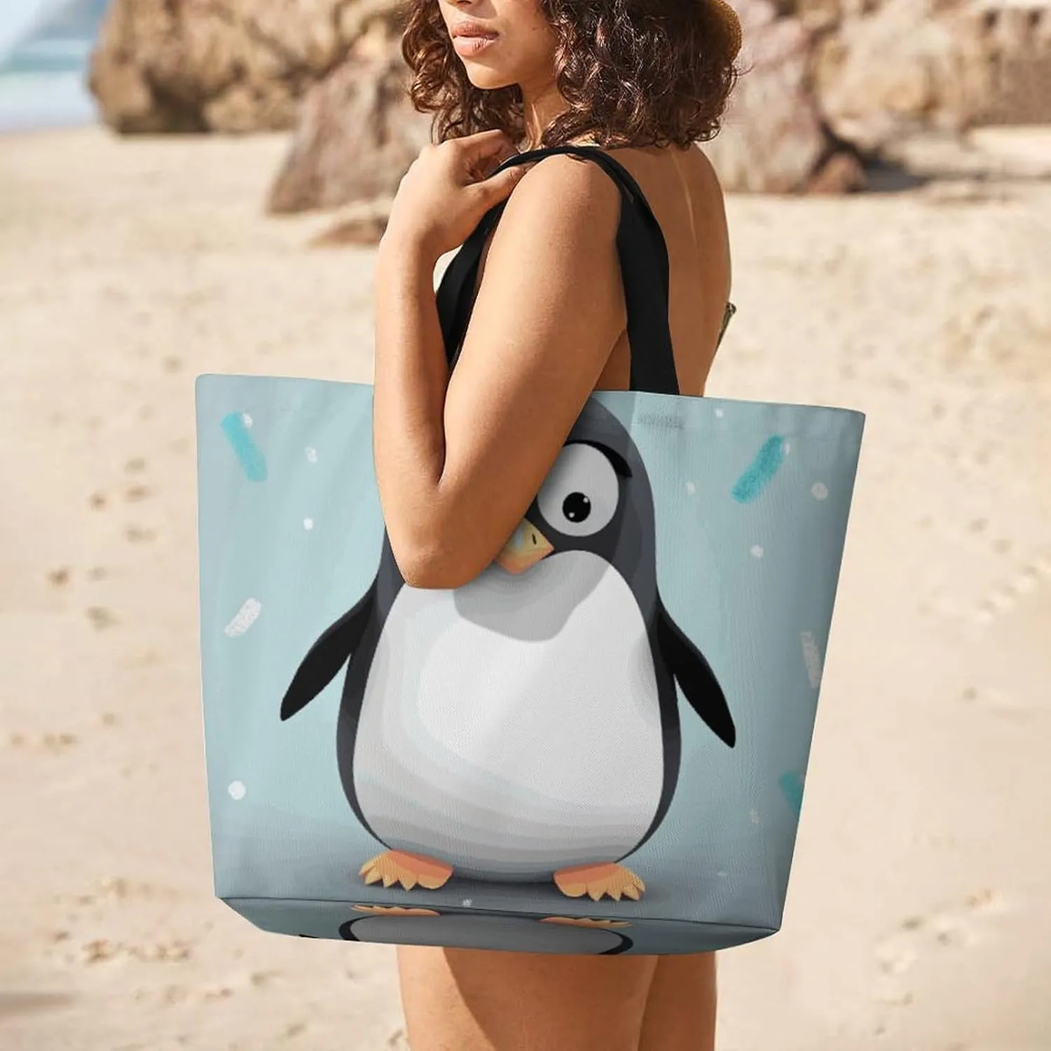 Cartoon Shark Floating in Water Tote Bag for Women Reusable Grocery Shoulder Bag Shopping Bags for Travel, Groceries