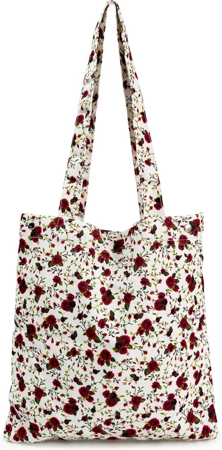 CATCHY & CRAFTY Tote Bag for Women Boho Print Resuable Canvas Shoulder Bag Casual Handbag for Books Travel Grocery Shopping