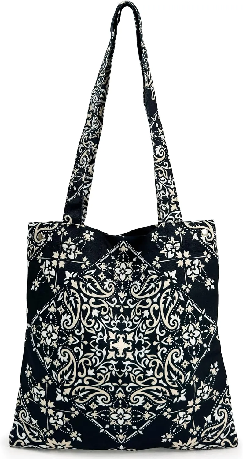 CATCHY & CRAFTY Tote Bag for Women Boho Print Resuable Canvas Shoulder Bag Casual Handbag for Books Travel Grocery Shopping