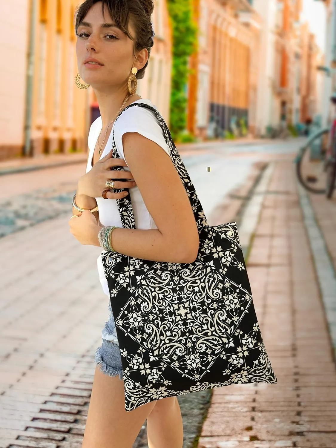CATCHY & CRAFTY Tote Bag for Women Boho Print Resuable Canvas Shoulder Bag Casual Handbag for Books Travel Grocery Shopping
