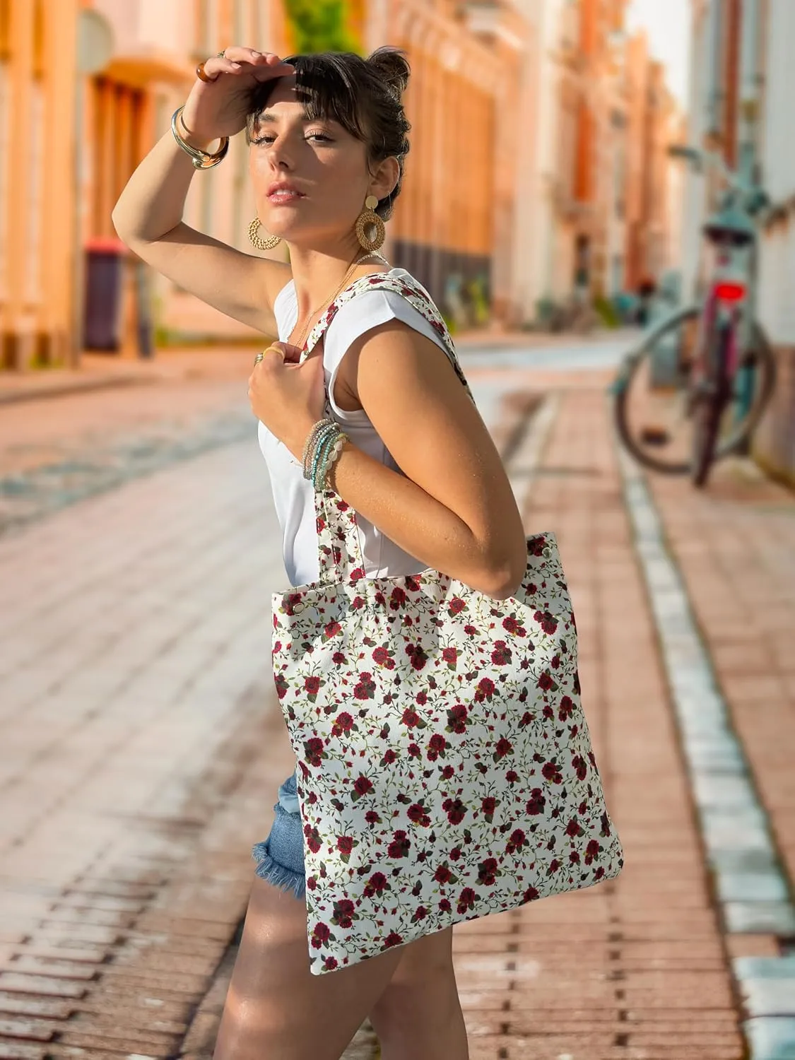 CATCHY & CRAFTY Tote Bag for Women Boho Print Resuable Canvas Shoulder Bag Casual Handbag for Books Travel Grocery Shopping