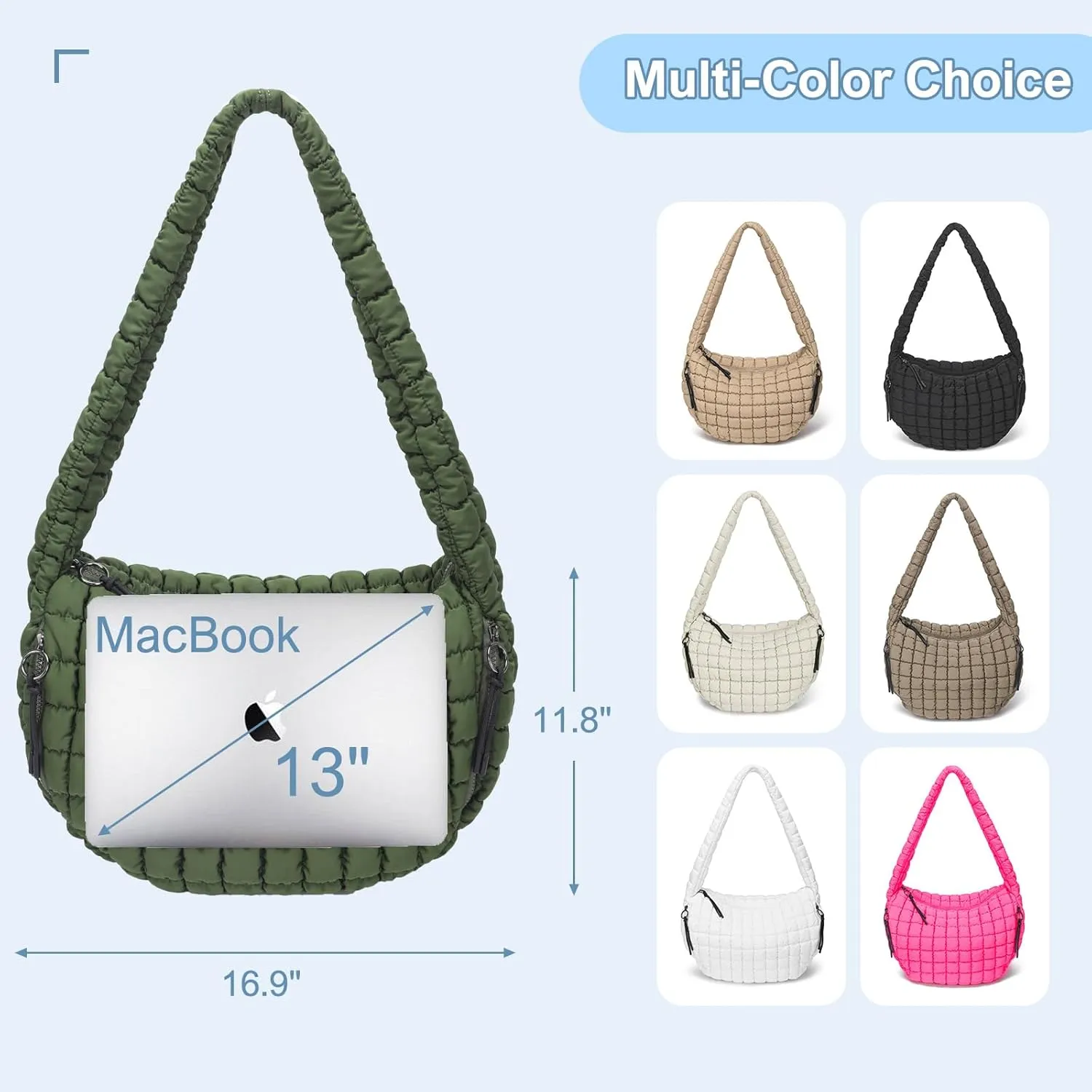 CATMICOO Puffer Tote Bag for Women: Carryall Puff Shoulder Bag for Travel - Lightweight Quilted Bag for Gym