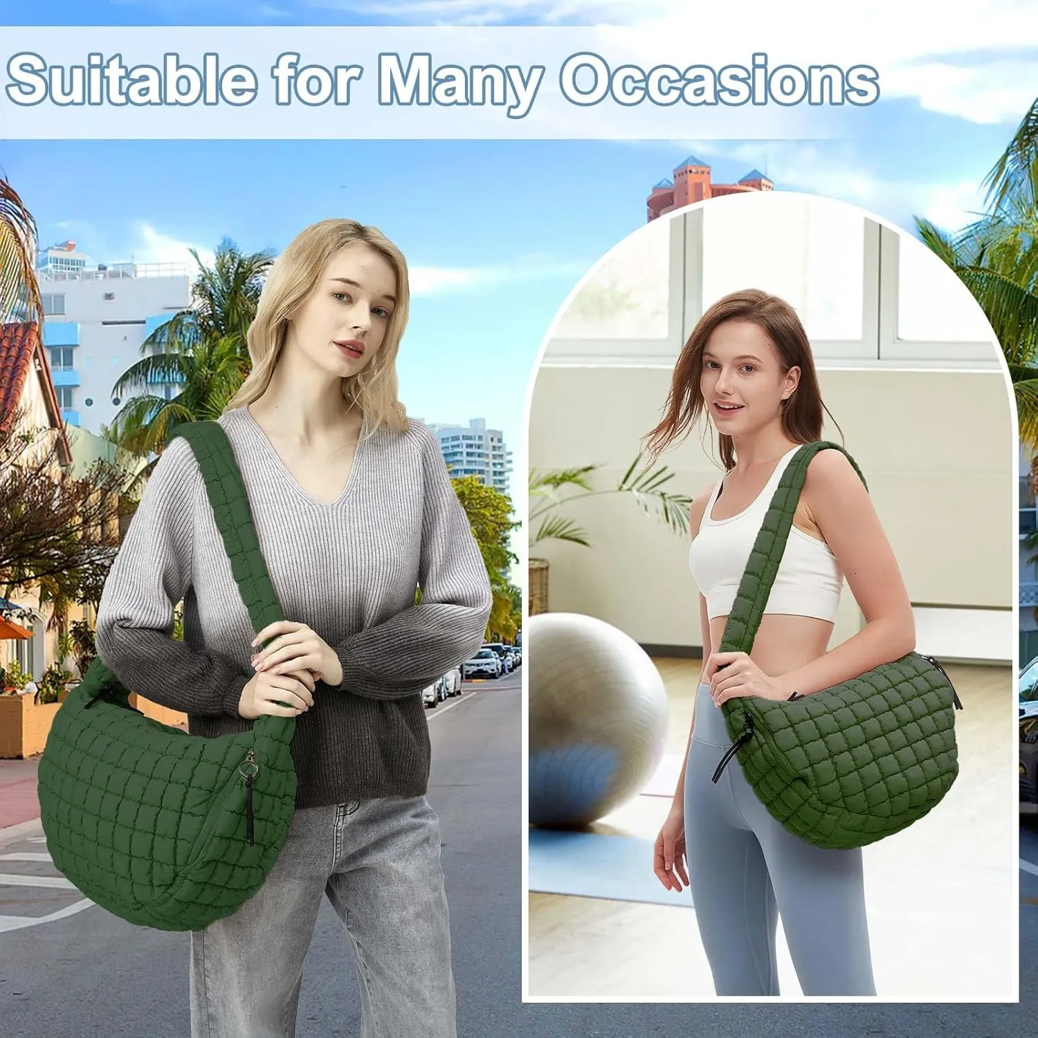 CATMICOO Puffer Tote Bag for Women: Carryall Puff Shoulder Bag for Travel - Lightweight Quilted Bag for Gym