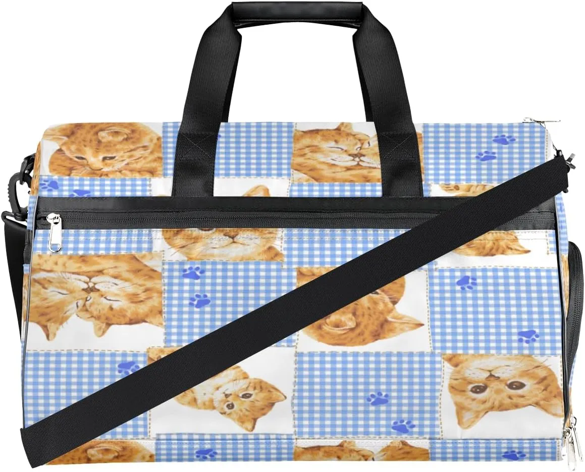Cats Face Pattern Sports Gym Bag for Women Men Travel Duffel Bag with Wet Pocket & Shoes Compartment Waterproof Weekender Overnight Tote Carry on Bag Lightweight