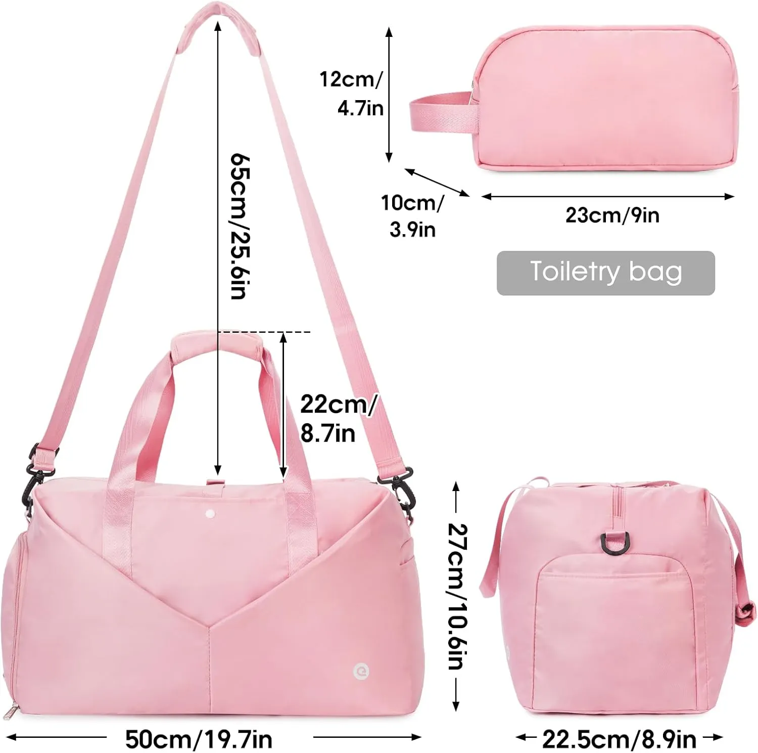 Ceneda 20" Gym Duffel Bag with Wet Pocket Shoes Compartment Portable Overnight Weekender Bag Travel bag Yoga Bag for Women (Pink)