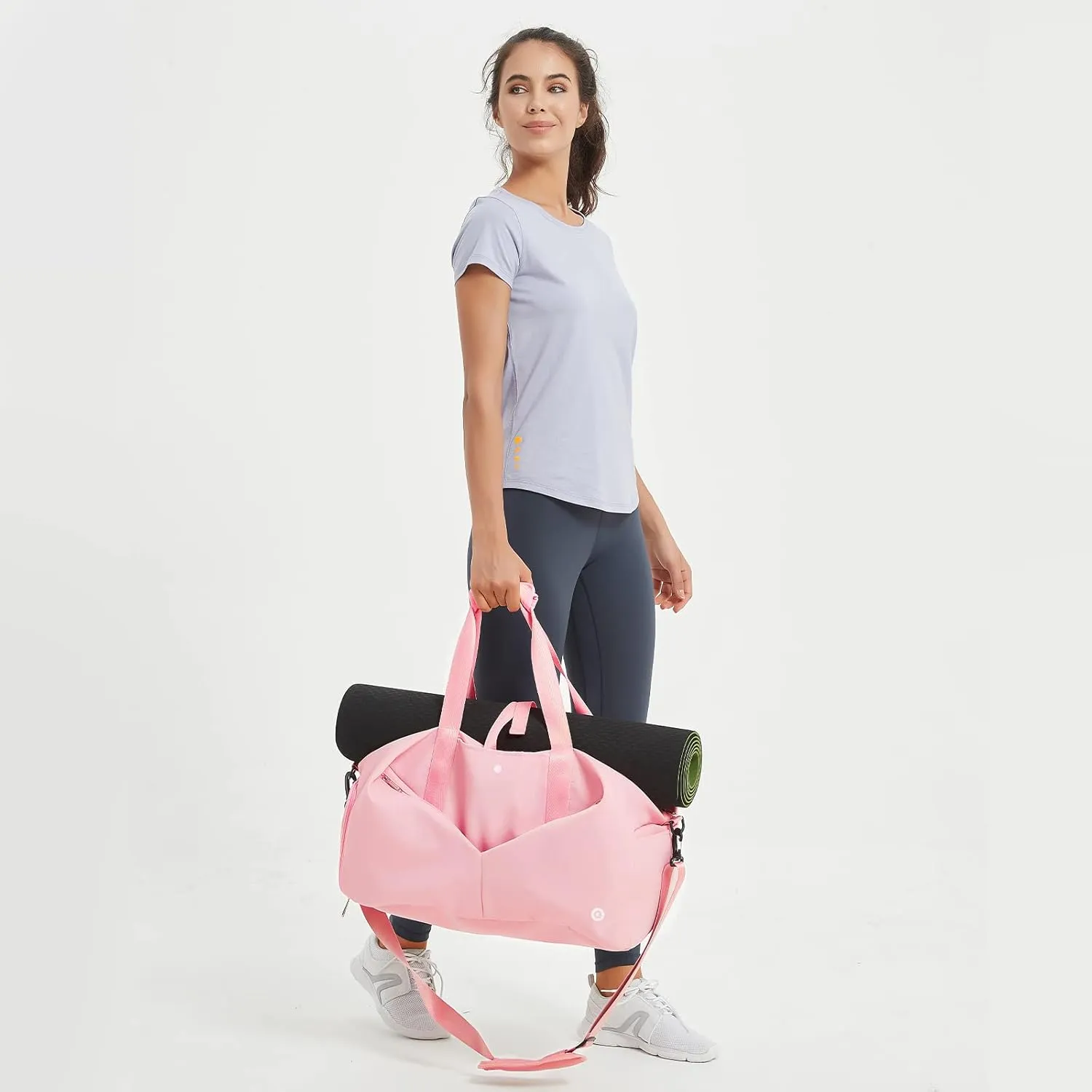 Ceneda 20" Gym Duffel Bag with Wet Pocket Shoes Compartment Portable Overnight Weekender Bag Travel bag Yoga Bag for Women (Pink)