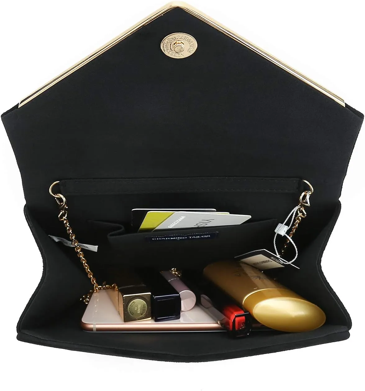 CHARMING TAILOR Envelope Purse Formal Faux Suede Clutch Rhinestone Evening Bag for Women Party Handbag