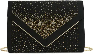 CHARMING TAILOR Envelope Purse Formal Faux Suede Clutch Rhinestone Evening Bag for Women Party Handbag