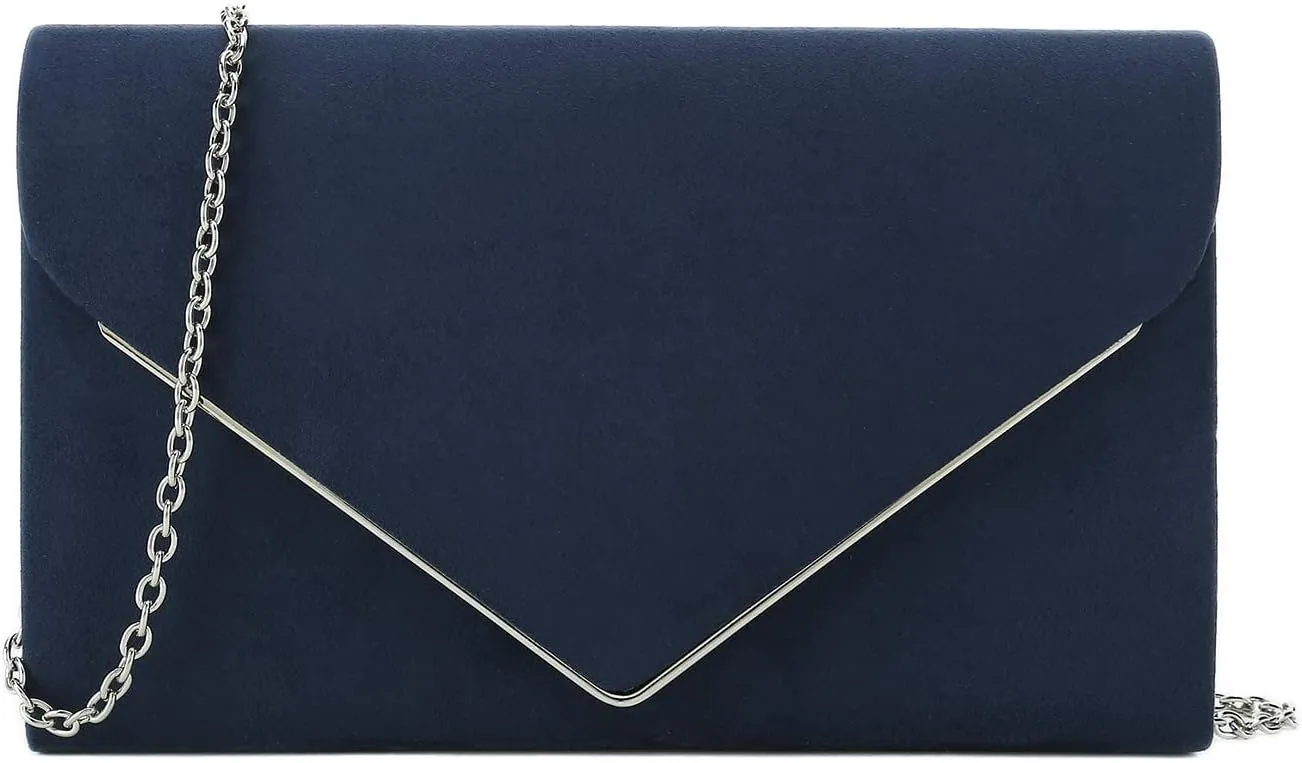 CHARMING TAILOR Faux Suede Clutch Bag Elegant Metal Binding Evening Purse for Wedding/Prom/Black-Tie Events