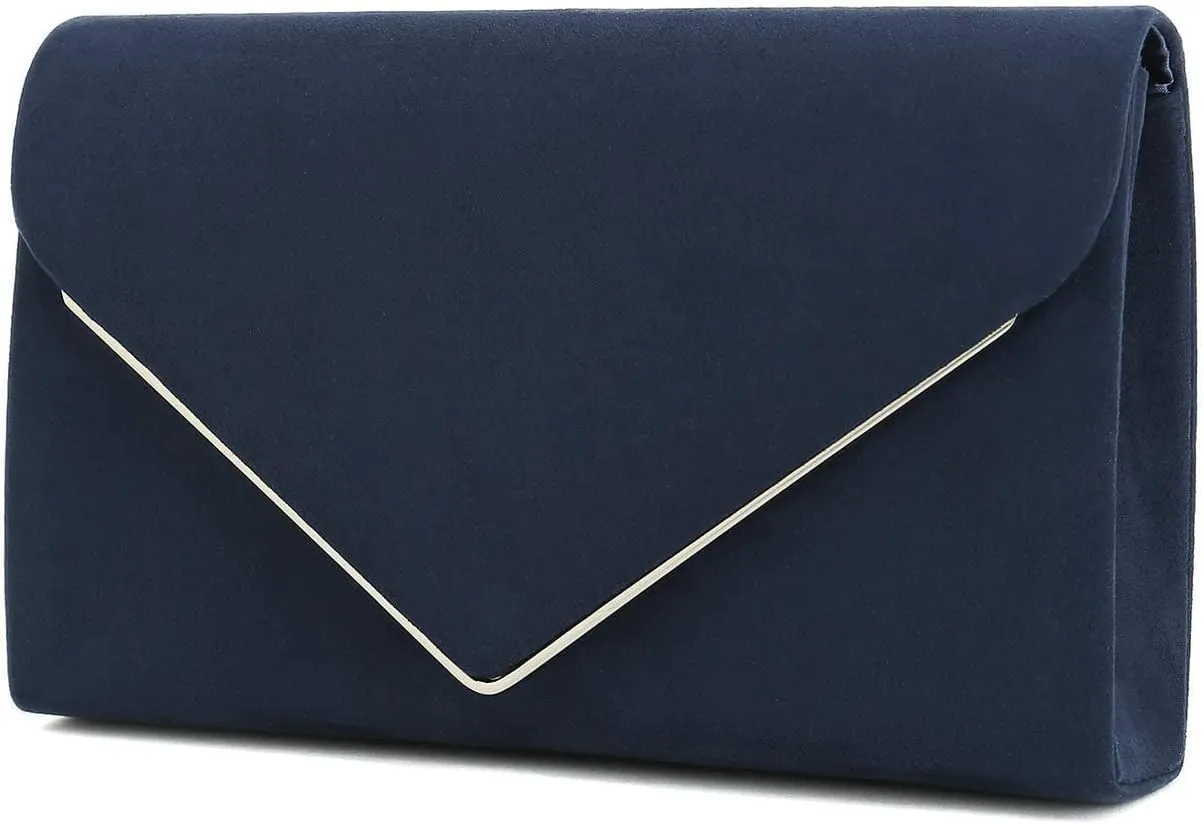 CHARMING TAILOR Faux Suede Clutch Bag Elegant Metal Binding Evening Purse for Wedding/Prom/Black-Tie Events