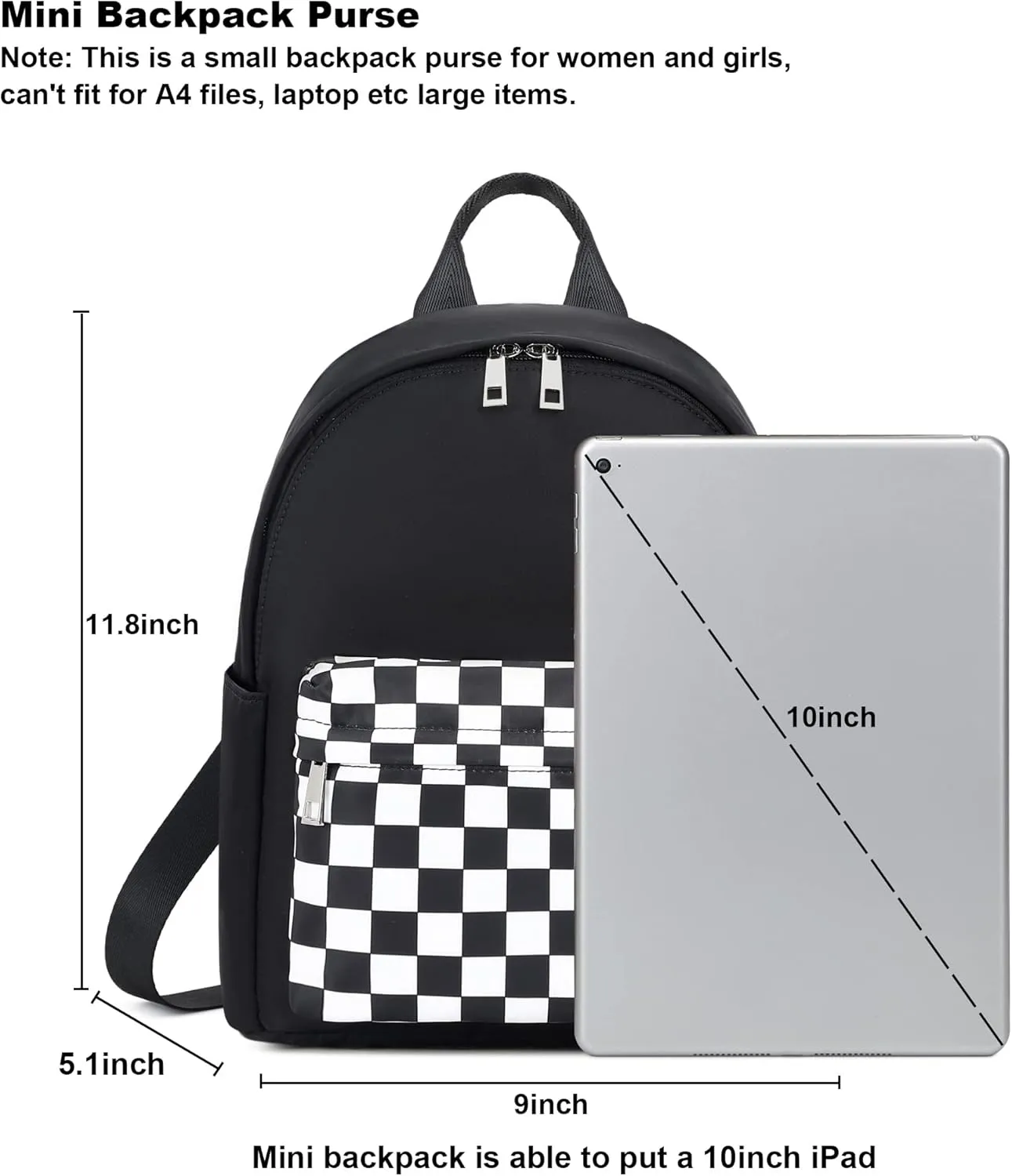 Checkered Mini Backpack Women Girls, Small Backpack Purse for Adults Teens Kids School Travel