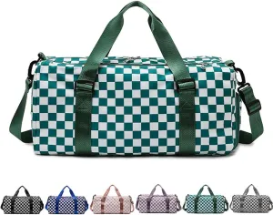 Checkered Sports Duffel Bags for Women/Men, Gym Bag with Shoes Compartment & Wet Pocket, Dance Bag for Girls,Traveling Overnight Bag Weekender Bag (purple)