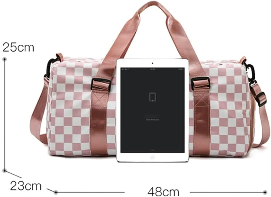Checkered Sports Duffel Bags for Women/Men, Gym Bag with Shoes Compartment & Wet Pocket, Dance Bag for Girls,Traveling Overnight Bag Weekender Bag (purple)