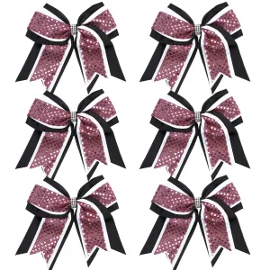 Cheerleader Bows 8 Inch 3 Layers 6 Pcs Ponytail Holder Jumbo Cheerleading Bows Hair Elastic Hair Tie for High School College (Black/White/Maroon)