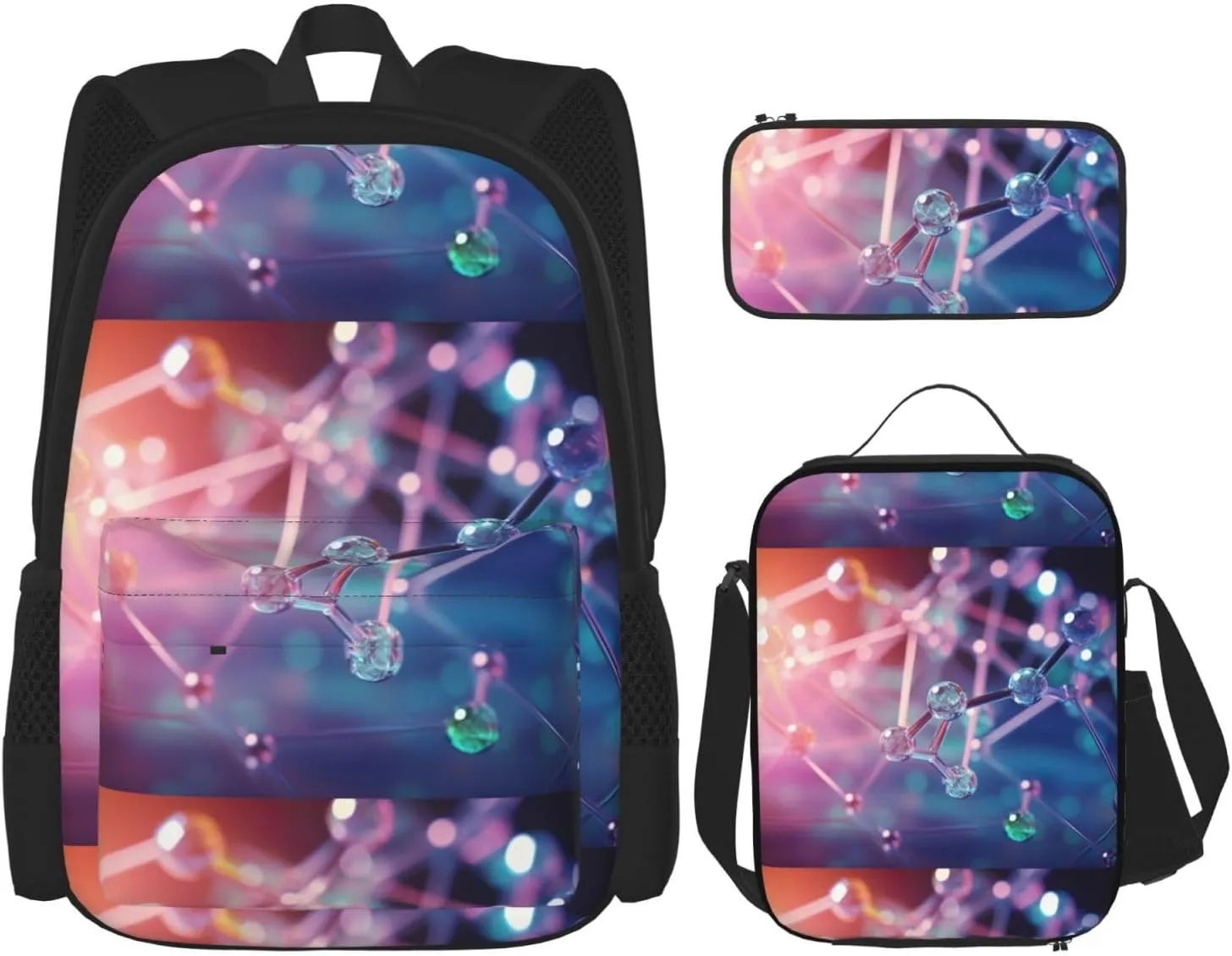 Chemical Periodic Table Print Unisex Stylish Travel Backpack Set With Insulated Lunch Bag,Adjustable Straps