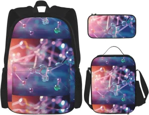 Chemical Periodic Table Print Unisex Stylish Travel Backpack Set With Insulated Lunch Bag,Adjustable Straps