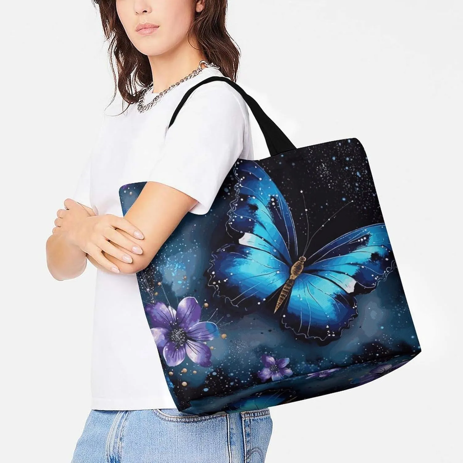 Chinese Style Mandarin Ducks Tote Bag for Women Reusable Grocery Shoulder Bags Shopping Bag for Travel, Groceries