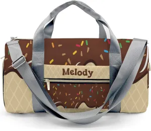 Choocolate Ice Cream Personalized Duffel Bag,Custom Travel Gym Bag with Name,Waterproof Sports Overnight Bag with Shoe Compartment & Shoulder Strap