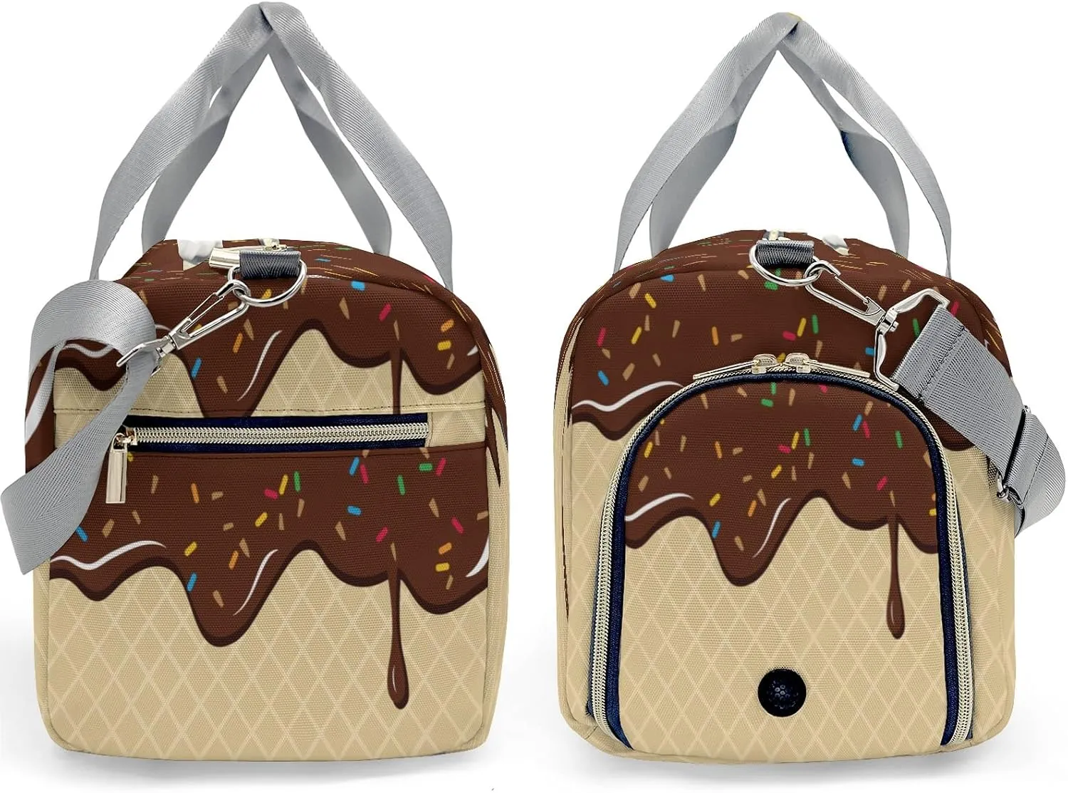 Choocolate Ice Cream Personalized Duffel Bag,Custom Travel Gym Bag with Name,Waterproof Sports Overnight Bag with Shoe Compartment & Shoulder Strap