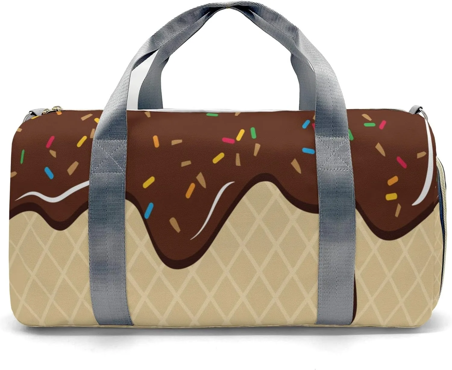 Choocolate Ice Cream Personalized Duffel Bag,Custom Travel Gym Bag with Name,Waterproof Sports Overnight Bag with Shoe Compartment & Shoulder Strap