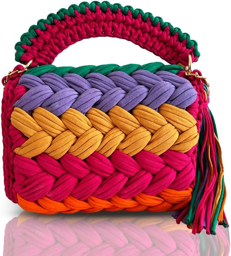 CHQEL Evening Clutch Bag for Women, Handmade Crochet Wedding Party Purse, Small Flap Formal Crossbody Handbag Evening Clutch