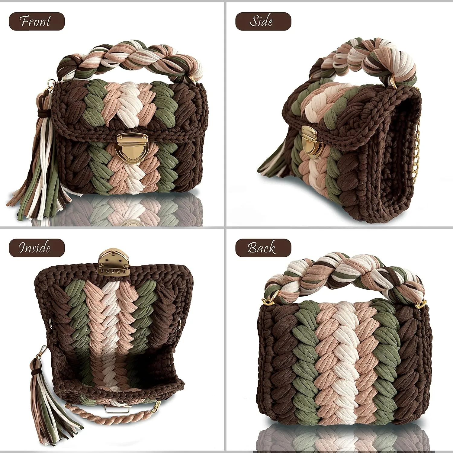CHQEL Evening Clutch Bag for Women, Handmade Crochet Wedding Party Purse, Small Flap Formal Crossbody Handbag Evening Clutch