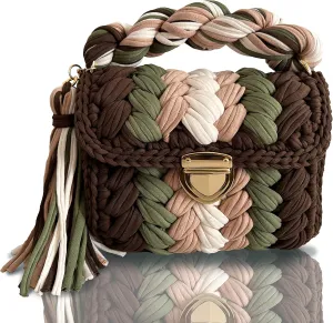 CHQEL Evening Clutch Bag for Women, Handmade Crochet Wedding Party Purse, Small Flap Formal Crossbody Handbag Evening Clutch