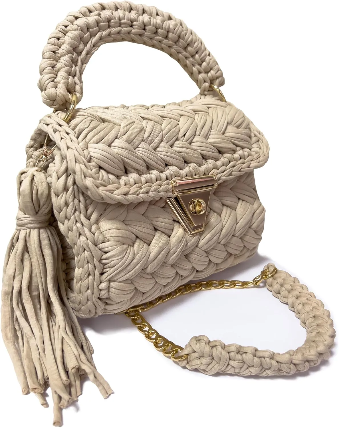 CHQEL Evening Clutch Bag for Women, Handmade Crochet Wedding Party Purse, Small Flap Formal Crossbody Handbag Evening Clutch