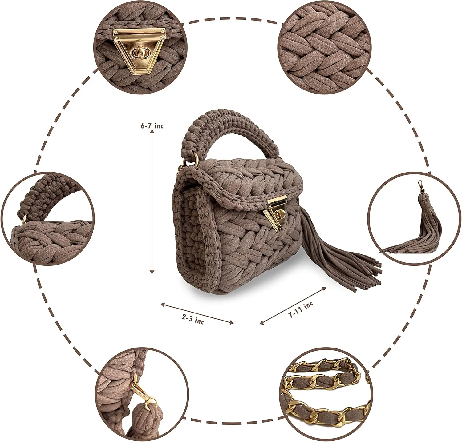 CHQEL Evening Clutch Bag for Women, Handmade Crochet Wedding Party Purse, Small Flap Formal Crossbody Handbag Evening Clutch