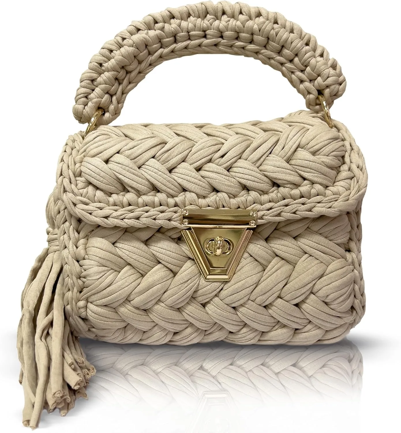 CHQEL Evening Clutch Bag for Women, Handmade Crochet Wedding Party Purse, Small Flap Formal Crossbody Handbag Evening Clutch