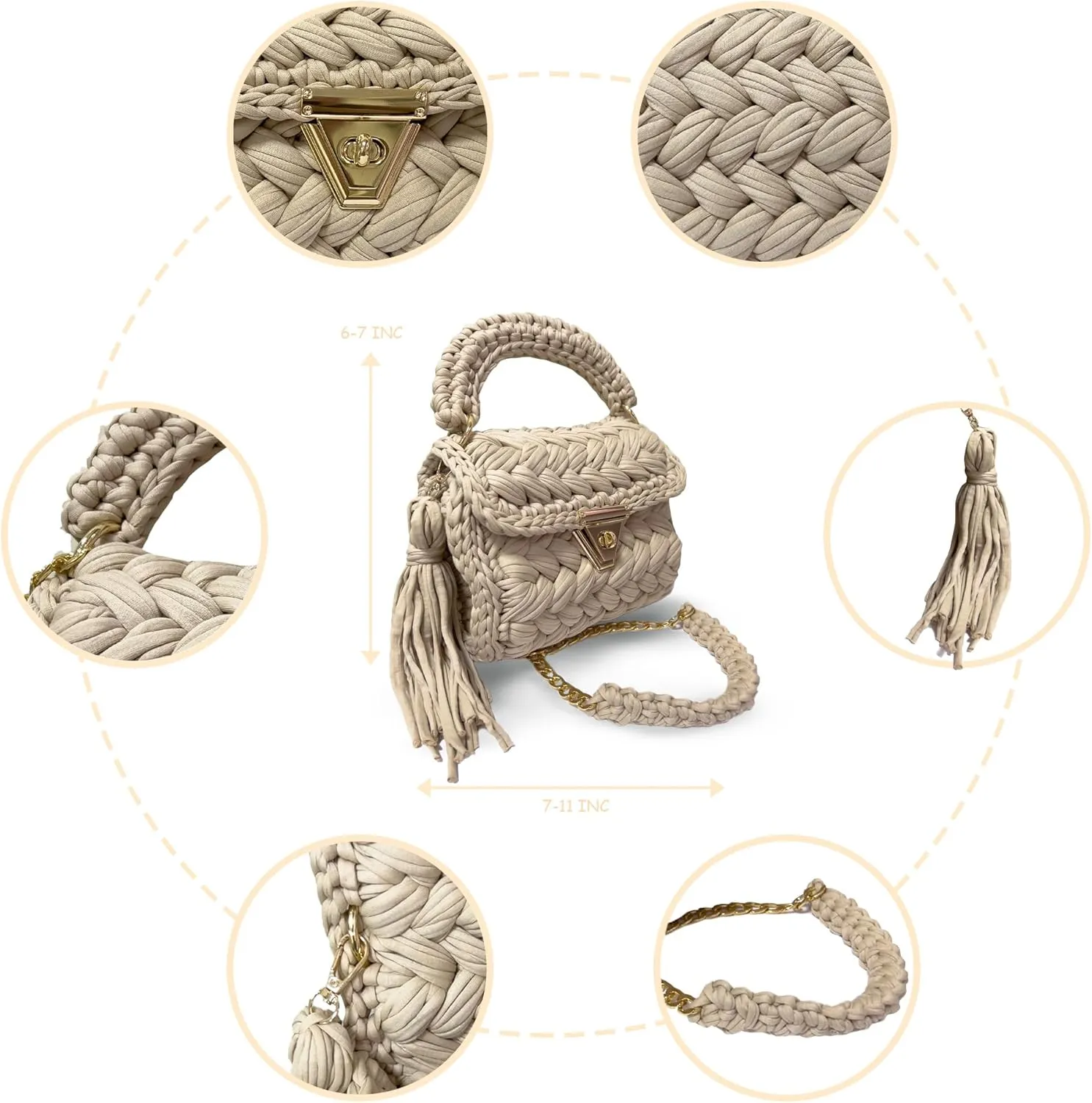 CHQEL Evening Clutch Bag for Women, Handmade Crochet Wedding Party Purse, Small Flap Formal Crossbody Handbag Evening Clutch